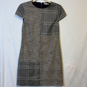 Alice + Olivia Patchwork Plaid Shift Dress Black Gray Size 2 Career Work